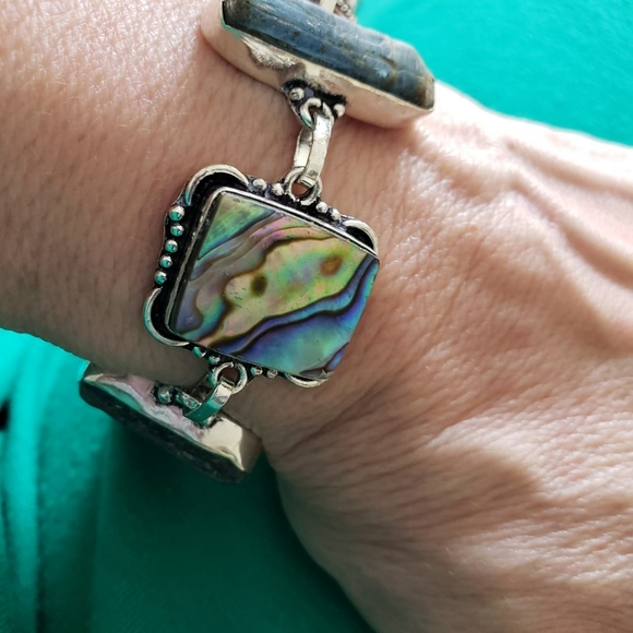 Bracelet,  abalone kyanite Labradorite & silver. - Picture 4 of 6